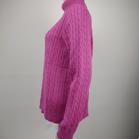 NWOT Lands' End fuchsia pink cable knit turtleneck pullover sweater XL Petite - Picture 7 of 9